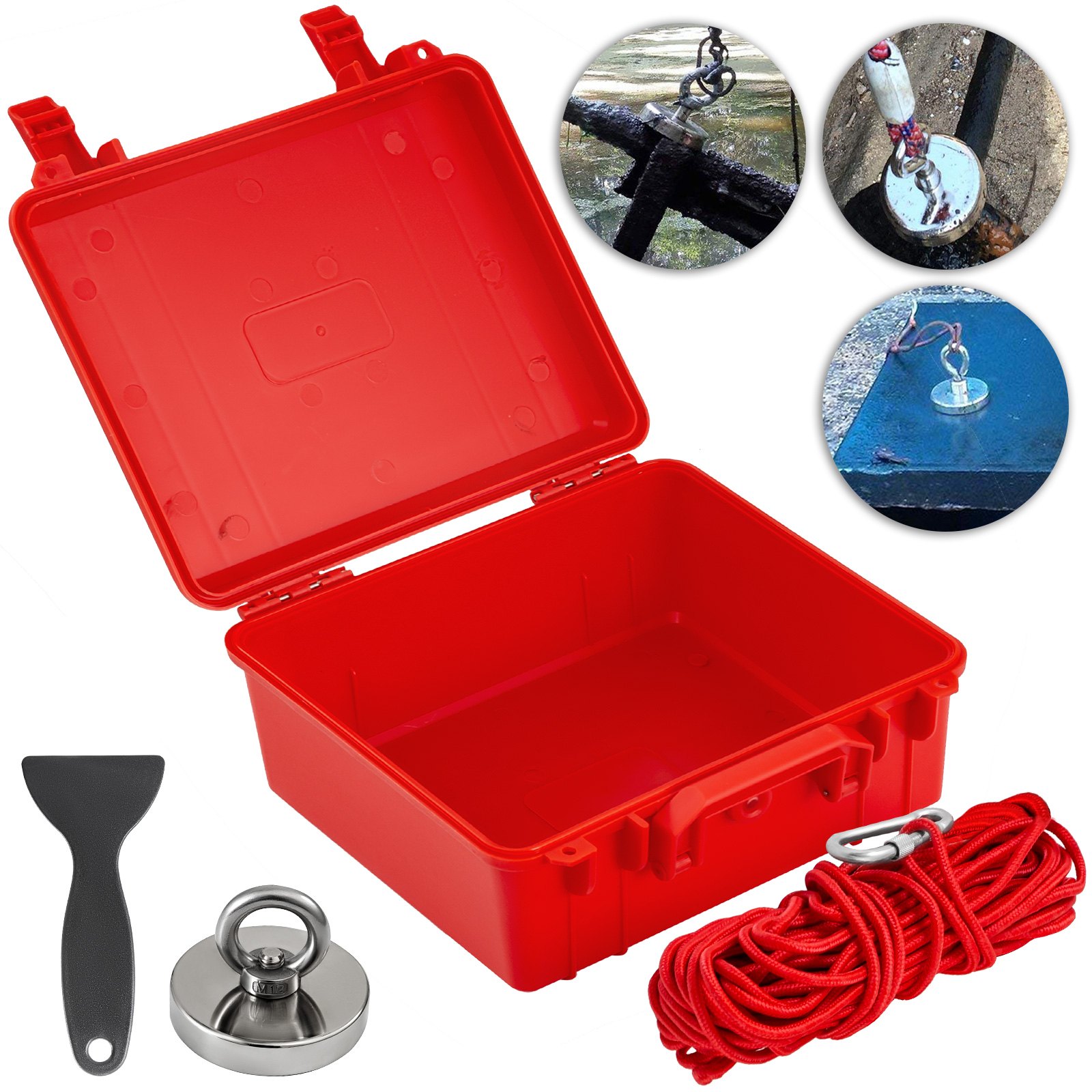 Kit Magnete Da Pesca Magnete Al Neodimio Forza Di Trazione 300 Kg Rosso + Corda