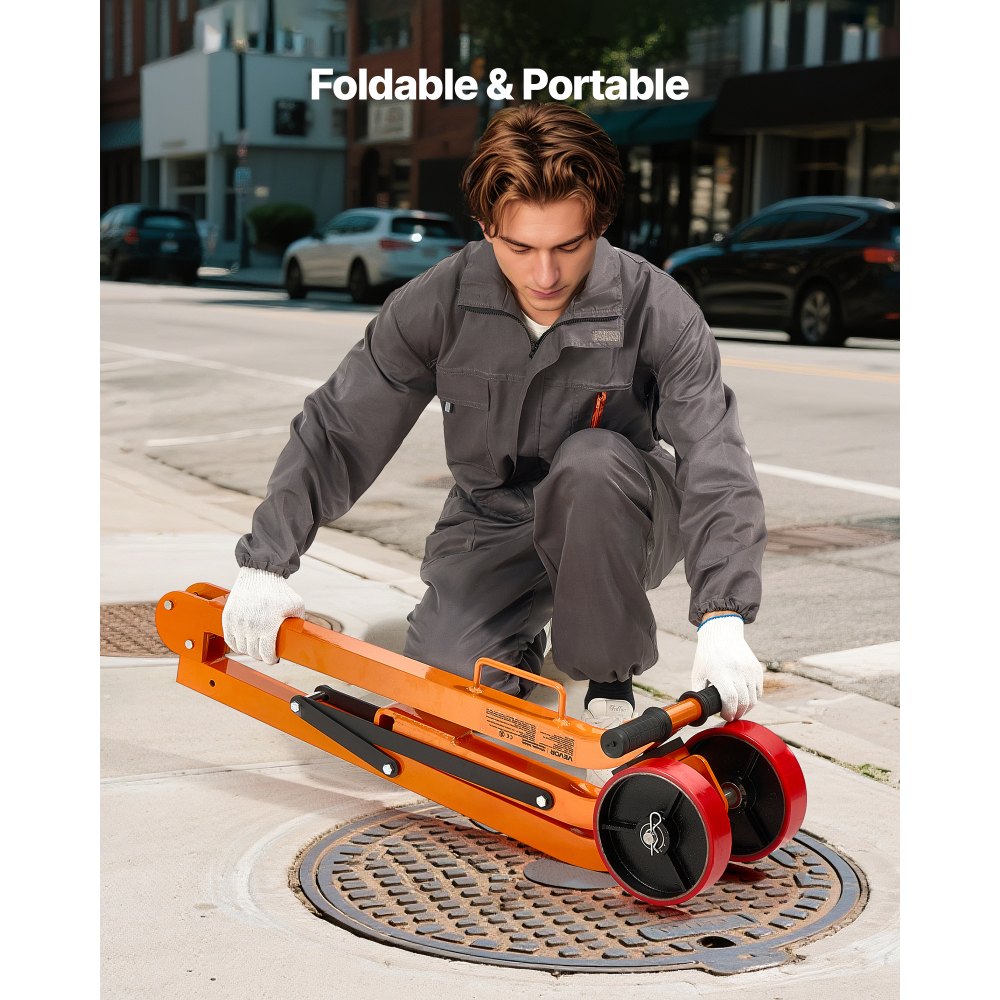 VEVOR Magnetic Lid Lifter Dolly, 600 kg Pulling Capacity, Steel Dolly with Heavy Duty Magnet Lift and 2 Wheels, Adjustable Handle, N42 Neodymium, Foldable and Portable, for Lifting Manhole Covers