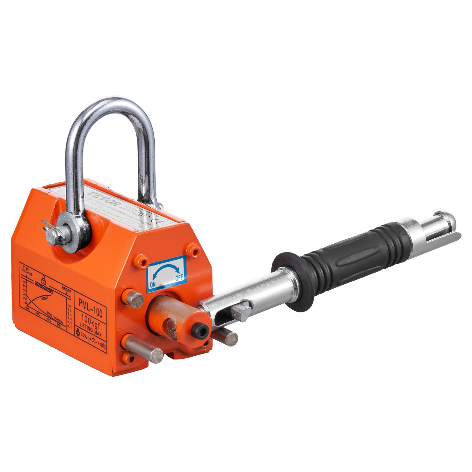 VEVOR Lifting Magnet Crane Magnet (100 kg load capacity, 250 kg pulling force, -40 to 80 ℃), 4 pcs. Magnets Hand-operated forklift lifting Magnetic lifter Magnetic hoist Yellow Neodymium Lifting Magnet Tool