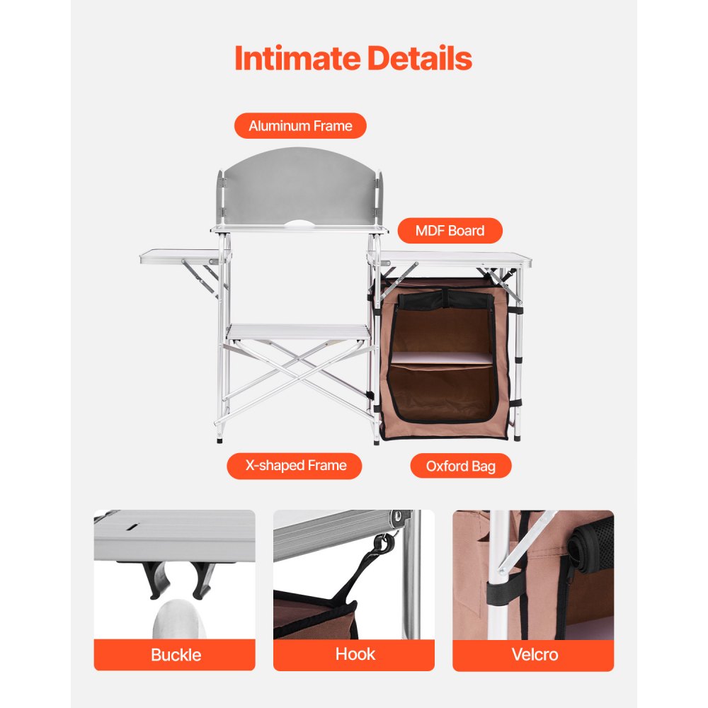 Set di Tavolo da Cucina da Campeggio per Esterno 2 Ripiani Pieghevole