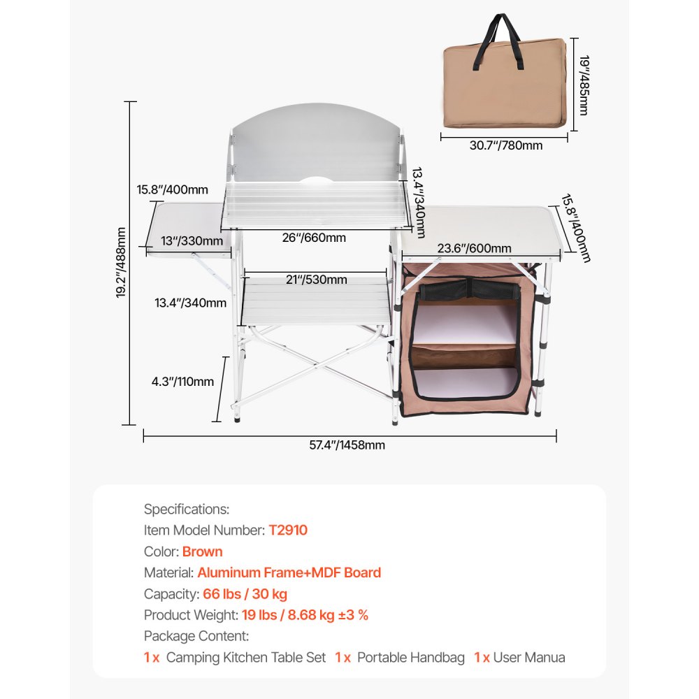 Set di Tavolo da Cucina da Campeggio per Esterno 2 Ripiani Pieghevole