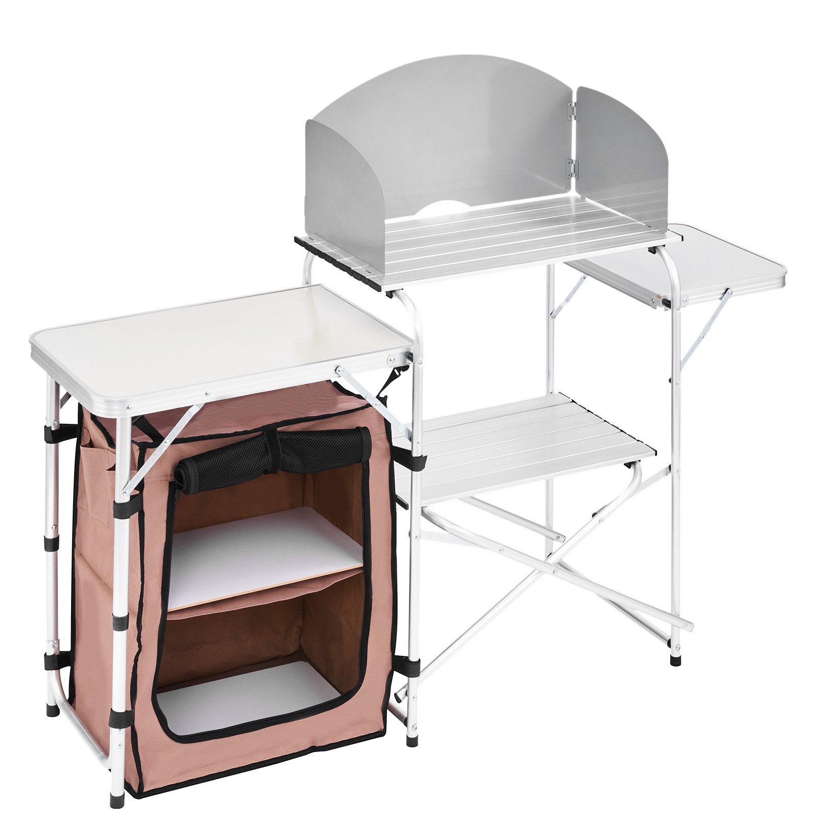 Set di Tavolo da Cucina da Campeggio per Esterno 2 Ripiani Pieghevole