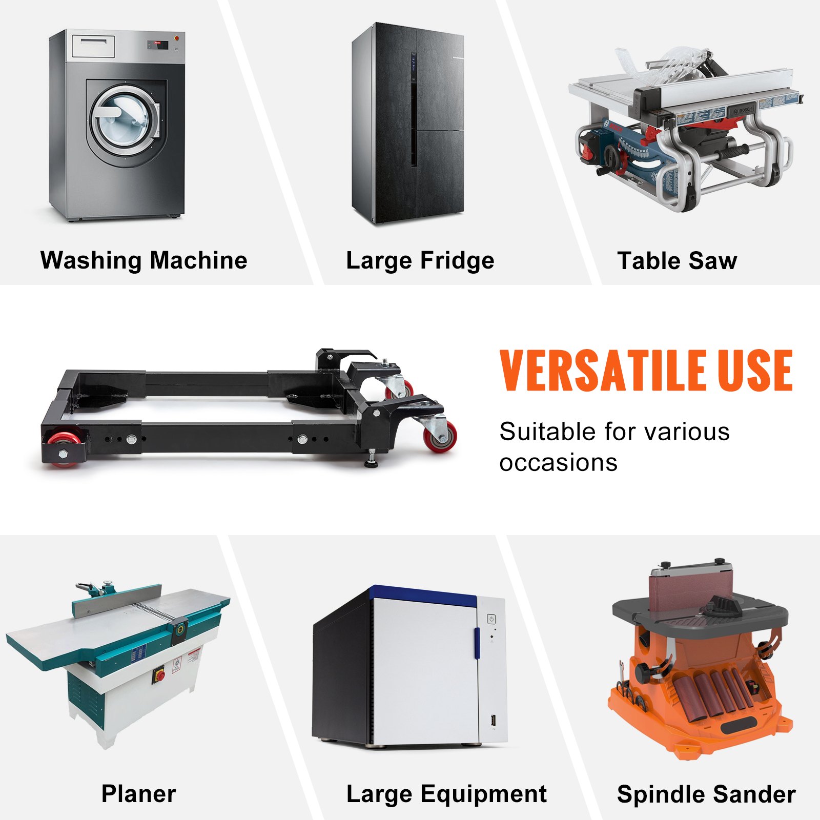 VEVOR Base Mobile Porta Oggetti Base per Mobili Macchine Misura Regolabile da 527x603 mm a 711x850 mm 2 Ruote Direzionali 2 Ruote Girevoli Base Universale con Freno Capacità Carico Massima 680,3 kg