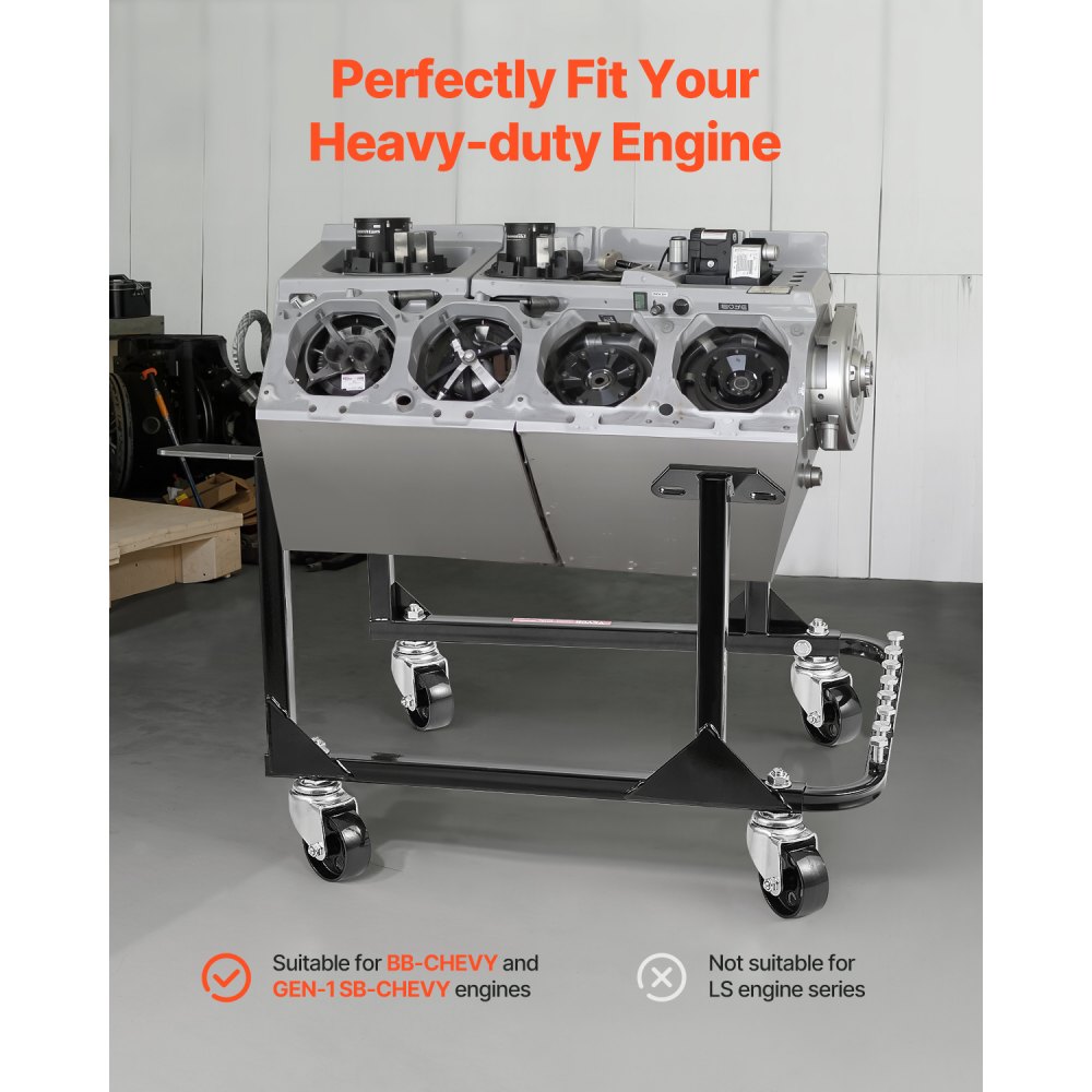 VEVOR Supporto Motore a U, Sollevatore Motore Capacità di Carico 340 kg, Robusto Supporto in Acciaio con 4 Ruote Girevoli e 4 Posizioni di Aggancio, per Motori BB-CHEVY e GEN-1 SB-CHEVY