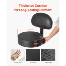 VEVOR Sgabello Girevole con Supporto per Schiena e Ruote, Capacità 204 kg, Sgabello Girevole Rotondo in Pelle, Sgabello Ispessita Regolabile in Altezza per Salone Spa Massaggi Clinica, Nero