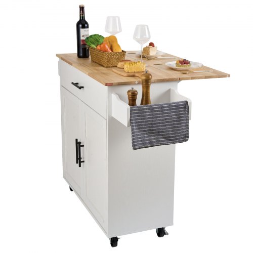 VEVOR Isola per Cucina Mobile con Ruote Tavolo 900 x 450 x 27 mm Cassetti Portaoggetti Rastrelliera Capacità Carico Totale 136kg, Carrello Isola da Cucina Credenza Mobile per Utensili Cucina in MDF