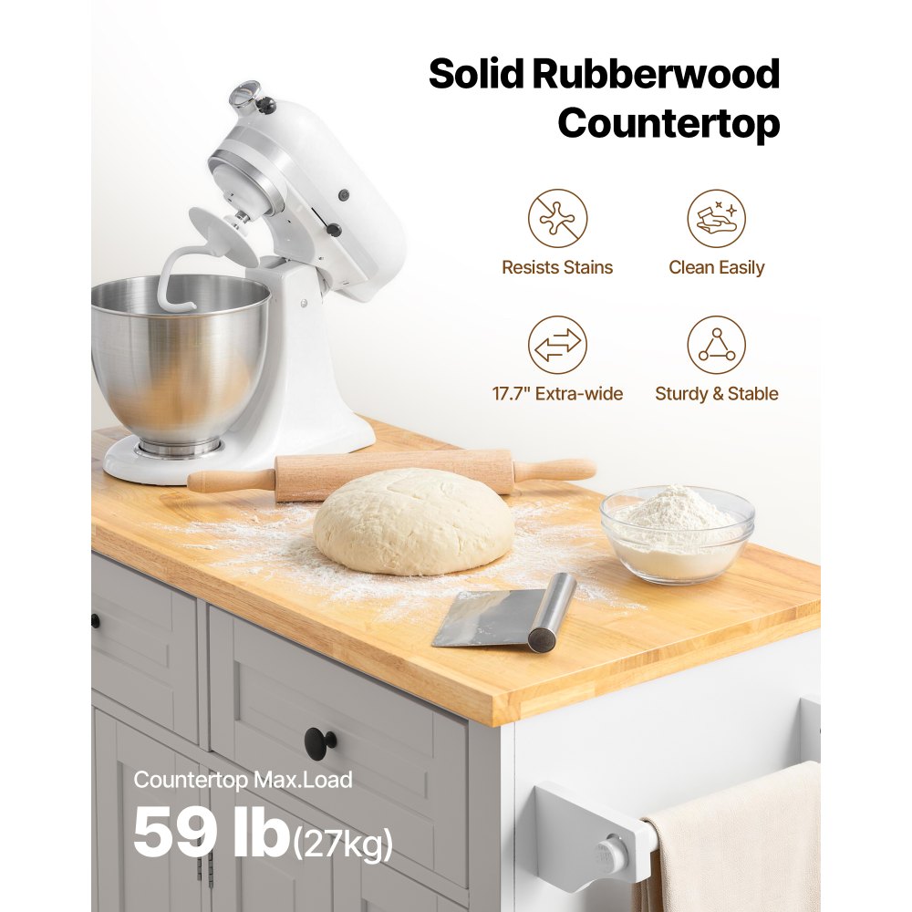 VEVOR Isola per Cucina Mobile con Ruote Tavolo 900 x 450 x 27 mm Cassetti Portaoggetti Rastrelliera Capacità Carico Totale 136kg, Carrello Isola da Cucina Credenza Mobile per Utensili Cucina in MDF