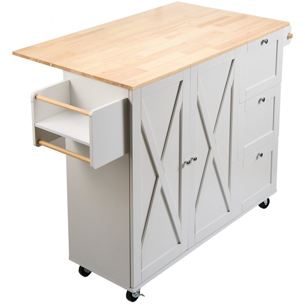 VEVOR Isola per Cucina Mobile con Ruote Tavolo Ribalto con Cassetti Portaoggetti Rastrelliera Capacità Carico Totale 136kg, Carrello Isola da Cucina Credenza Mobile per Utensili Cucina in MDF 4 Ruote