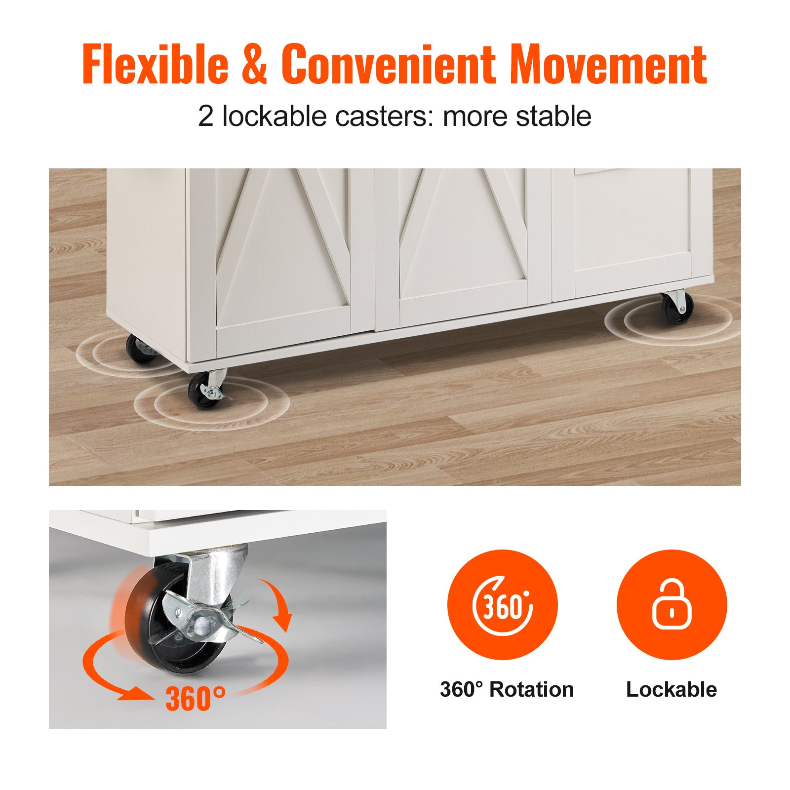 VEVOR Isola per Cucina Mobile con Ruote Tavolo Ribalto con Cassetti Portaoggetti Rastrelliera Capacità Carico Totale 136kg, Carrello Isola da Cucina Credenza Mobile per Utensili Cucina in MDF 4 Ruote