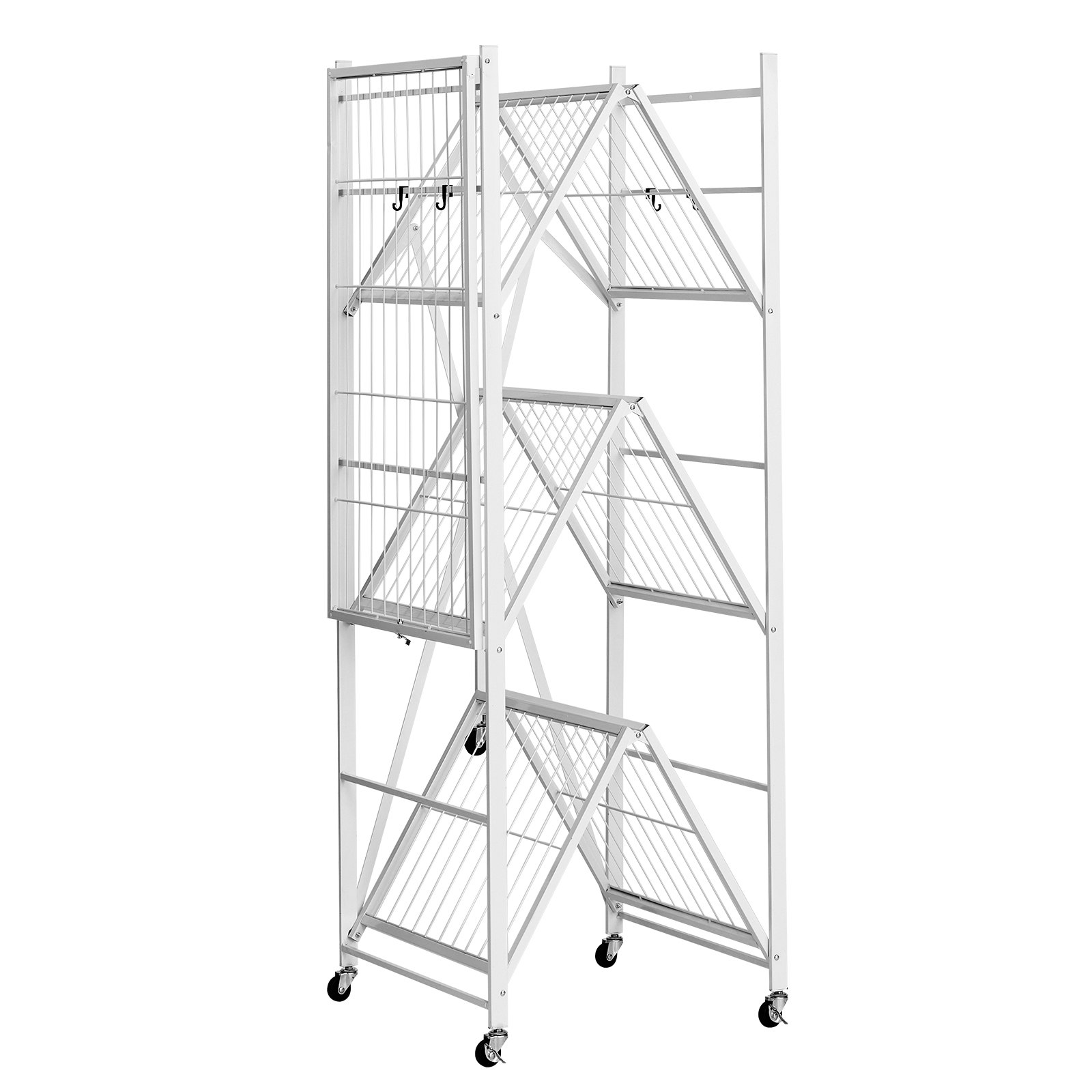 VEVOR Scaffale Portaoggetti Pieghevole a 4 Ripiani con Ruote, Scaffale in Metallo Pieghevole, Robusto, Senza Montaggio, Ideale per Garage, Cucina, Bianco, Capacità 90,7 kg 530 x 910 x 1520 mm