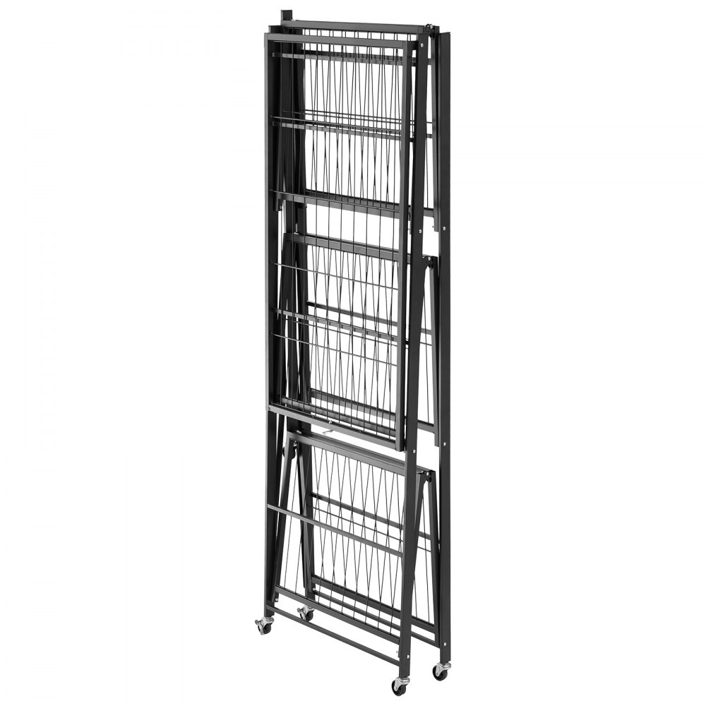 VEVOR Scaffale Portaoggetti Pieghevole a 4 Ripiani con Ruote, Scaffale in Metallo Pieghevole, Robusto, Senza Montaggio, Ideale per Garage, Cucina, Nero, Capacità 90,7 kg 530 x 910 x 1520 mm