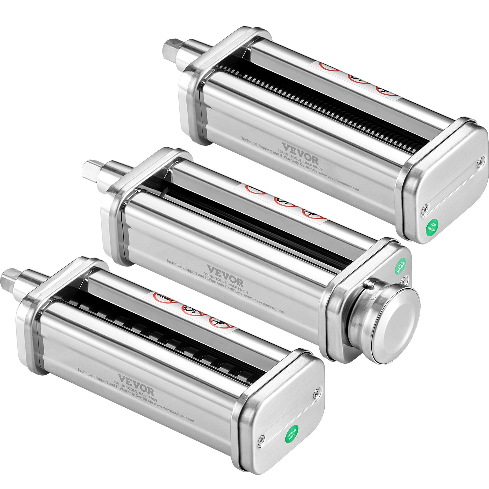 VEVOR Set di Accessori 3 Rulli Sfogliatrice di Pasta Adatto per Impastatrice KitchenAid, Set Rulli per Tagliapasta Acciaio Inox 3 Pezzi Compatibile per Robot da Cucina KitchenAid Spessore Regolabile