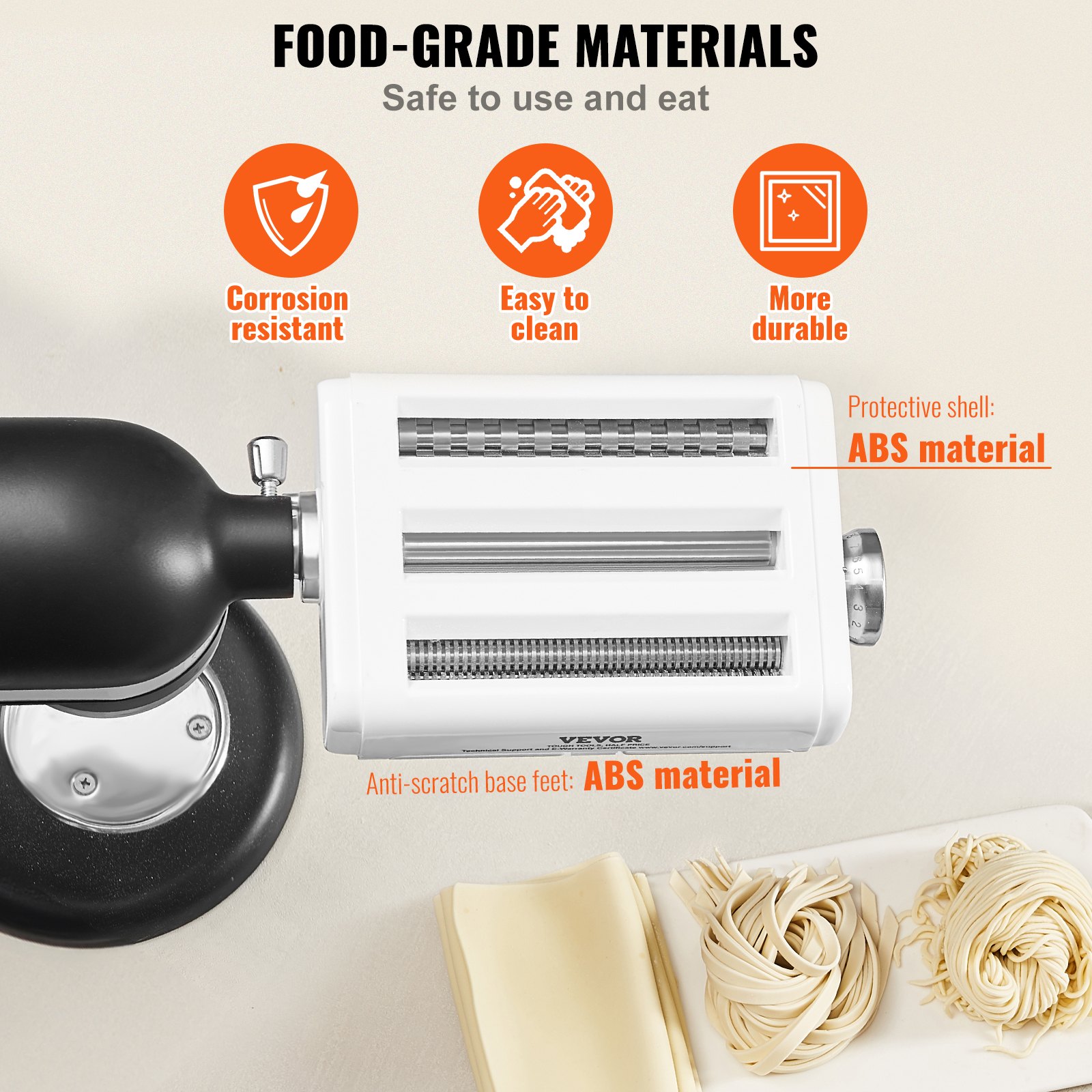 VEVOR Accessorio Rullo per Sfogliatrice di Pasta Adatto per Impastatrice, Rullo di Tagliapasta Acciaio Inox 3-in-1 Compatibile per Robot da Cucina Commerciale Spessore Regolabile 8 Livelli
