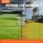 Cesto da disc golf VEVOR in diverse condizioni atmosferiche con campo all'aperto sullo sfondo, a dimostrazione della sua resistenza.