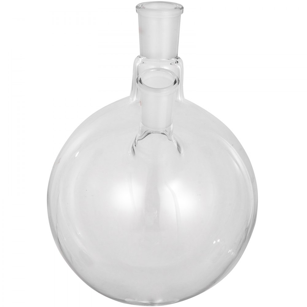 VEVOR Pallone di Ebollizione a Fondo in Vetro Borosilicato, Vetro 2-Collo Fondo Rotondo 2L, Matraccio da Laboratorio con Giunto  Rettificato Conico 24/40, Vetro Pallone Laboratorio con 2 Clip Keck