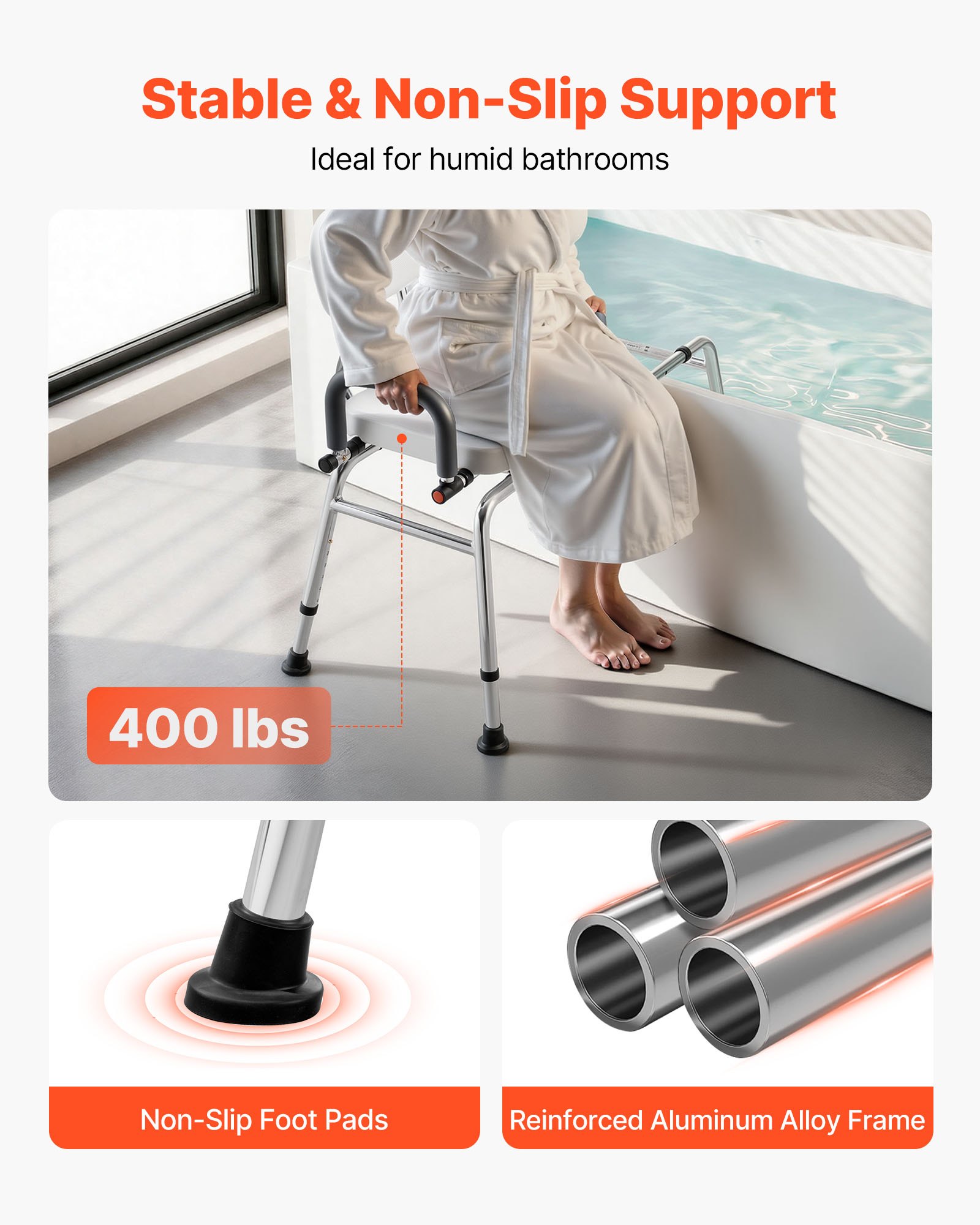 VEVOR Panca di Trasferimento da Vasca da Bagno con Sedile Girevole, Seduta Girevole per Vasca da Bagno con Braccioli Schienale, Altezza Larghezza Regolabile, Carico max 180 kg, Sedia di Ausilio