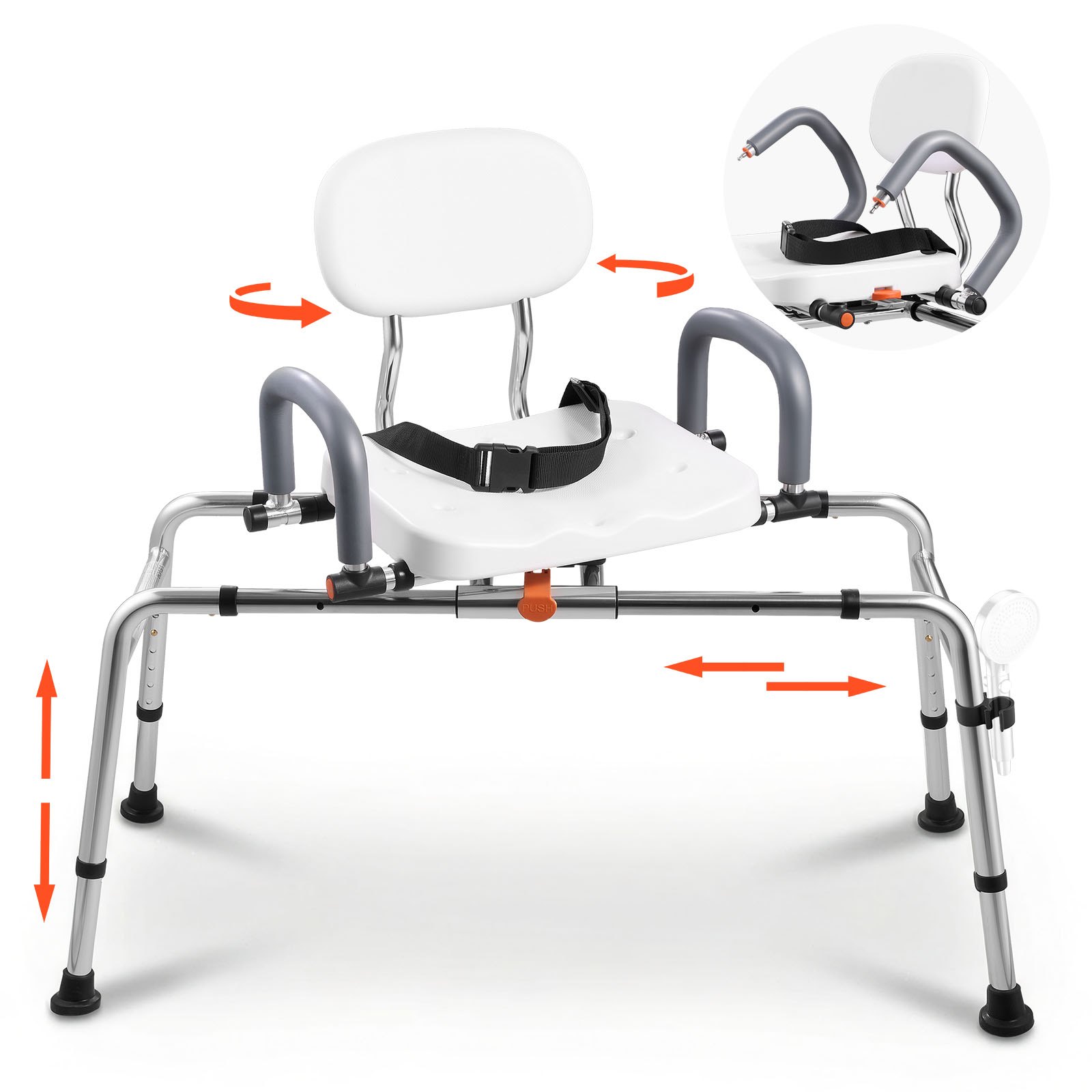 VEVOR Panca di Trasferimento da Vasca da Bagno con Sedile Girevole, Seduta Girevole per Vasca da Bagno con Braccioli Schienale, Altezza Larghezza Regolabile, Carico max 180 kg, Sedia di Ausilio