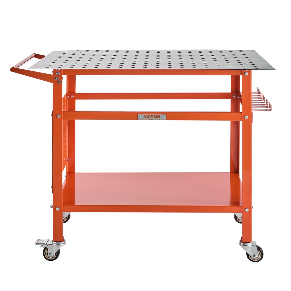 VEVOR welding table, 1016x609.6x914.4mm welding workbench with 362kg static load capacity, assembly table with 4 wheels (2 with brakes), double-layered work surface and 5/8-inch mounting holes