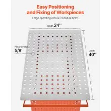 VEVOR Tavolo da Saldatura 1016 x 609,6 mm Banco da Lavoro in Acciaio Mobile, 4 Ruote (2 con Freno), Capacità Peso Statico 362,87 kg Pannello di Stoccaggio a Doppio Strato, Fori di Fissaggio 15,87 mm