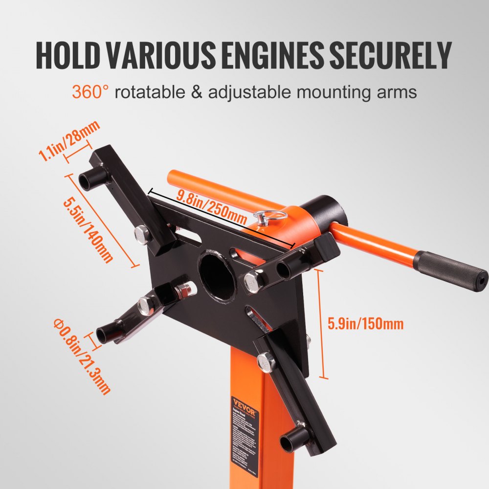 VEVOR Cavalletto di Supporto per Motori da Officina Portata Massima 590kg con Ruote Freni, Supporto di Motore Mobile Base Forma di U Bracci Girevoli 360°, Supporto per Motore Auto Veicoli da Officina