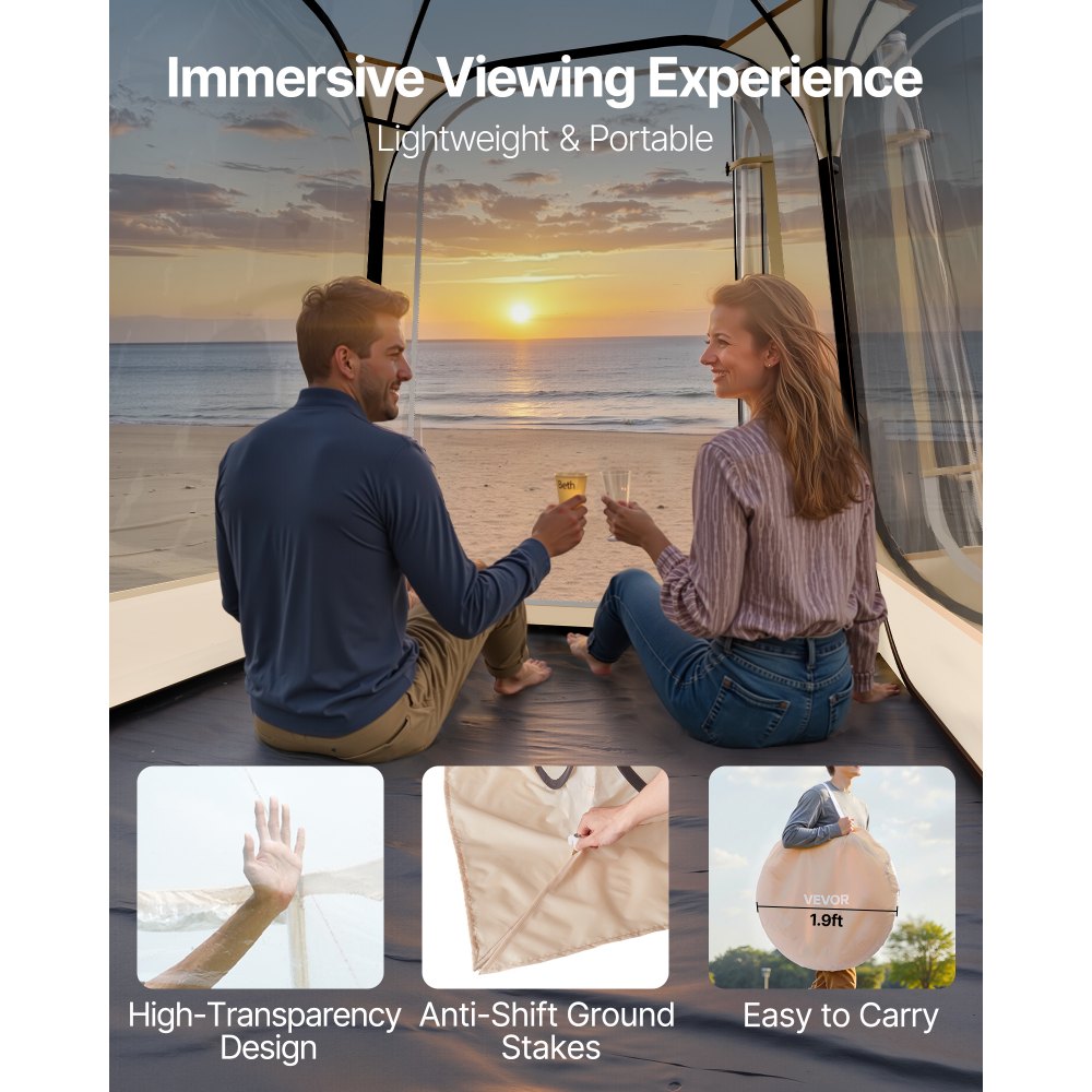 VEVOR Pop up Sports Tent, 1.27x1.27 m Clear Bubble Tent for 1 Person, Waterproof Outdoor Pod with Floor Mat & Top Cover, Garden Igloo Dome Tents Camping Shelter for Events Fishing Cheering