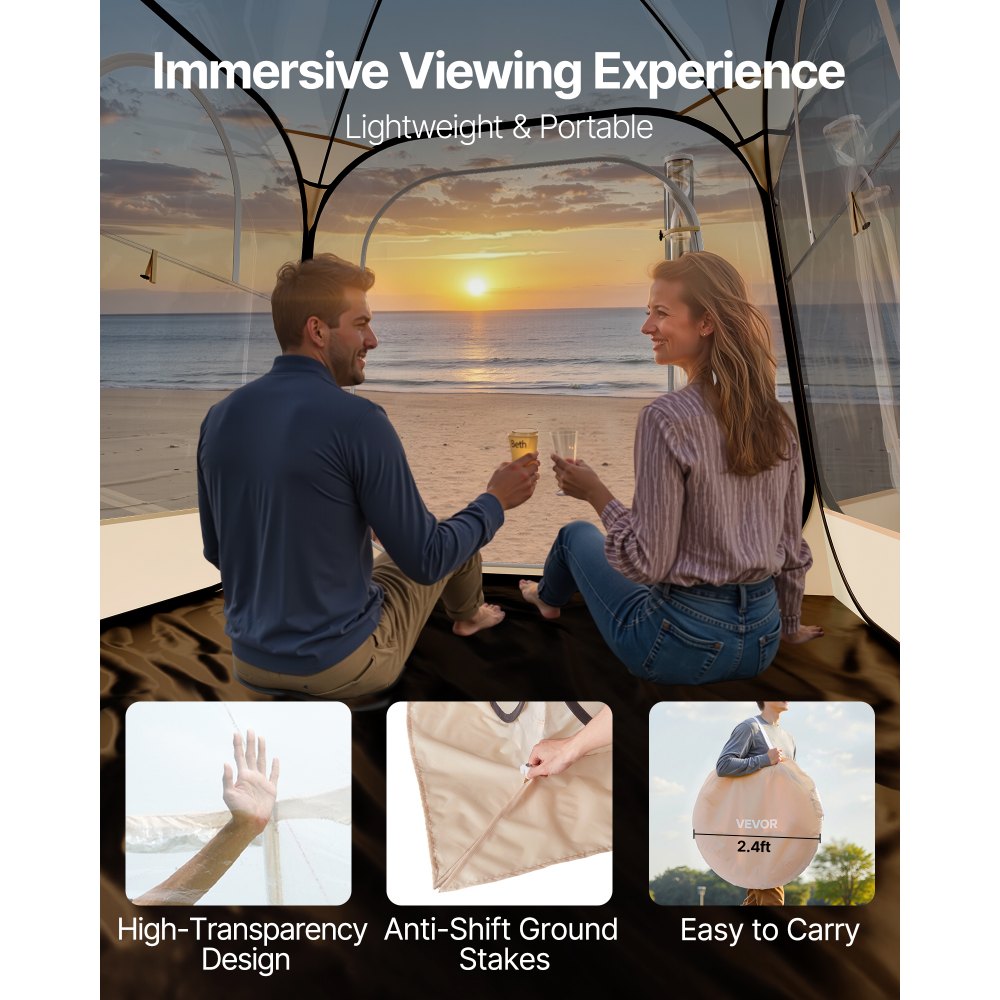 VEVOR Pop up Sports Tent, 1.83x1.83 m Clear Bubble Tent for 2-4 Persons, Waterproof Outdoor Pod with Floor Mat & Top Cover, Garden Igloo Dome Tents Camping Shelter for Events Fishing Cheering