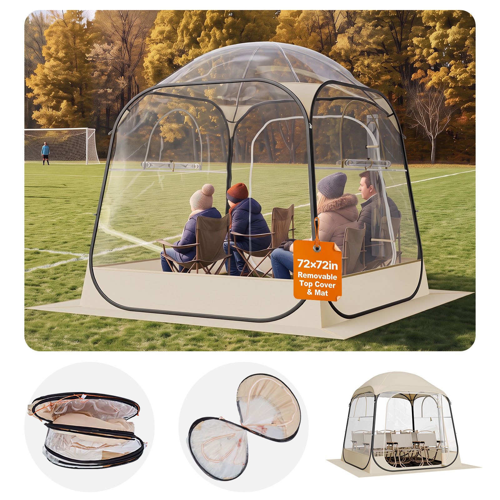 VEVOR Tenda Sportiva Pop-Up, a Bolle Trasparente da 183 x 183 cm per 2 a 4 Persone, Capsula Impermeabile per Esterni con Tappetino e Copertura Superiore, Tenda a Cupola Igloo da Giardino