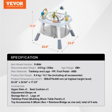 VEVOR Centro Attività per Bambini 590 x 575 x 440 mm Sedile Girevole a 360°