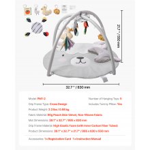 VEVOR Tappetino da Gioco per Bambini, Tappetino per il Tempo sulla Pancia con 5 Giocattoli Sensoriali Staccabili, 995 x 830 mm, Tappetino Pieghevoli con Giocattolo Musicale Luminoso