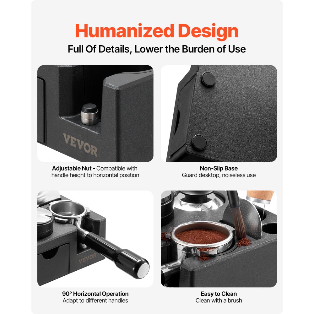 VEVOR Stazione di Pressatura per Caffè Espresso, Materiale ABS, Pressino per Espresso Manuale con Fessura Staccabile, Scatola di Battitura per Caffè Espresso con Base Antiscivolo, per Manici 51-58 mm