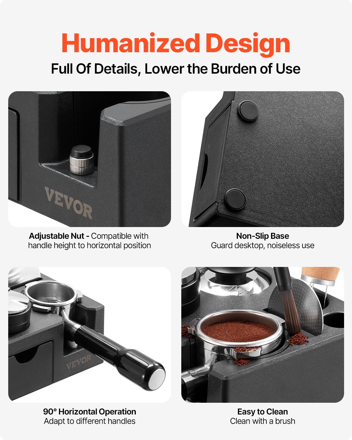 VEVOR Stazione di Pressatura per Caffè Espresso, Materiale ABS, Pressino per Espresso Manuale con Fessura Staccabile, Scatola di Battitura per Caffè Espresso con Base Antiscivolo, per Manici 51-58 mm