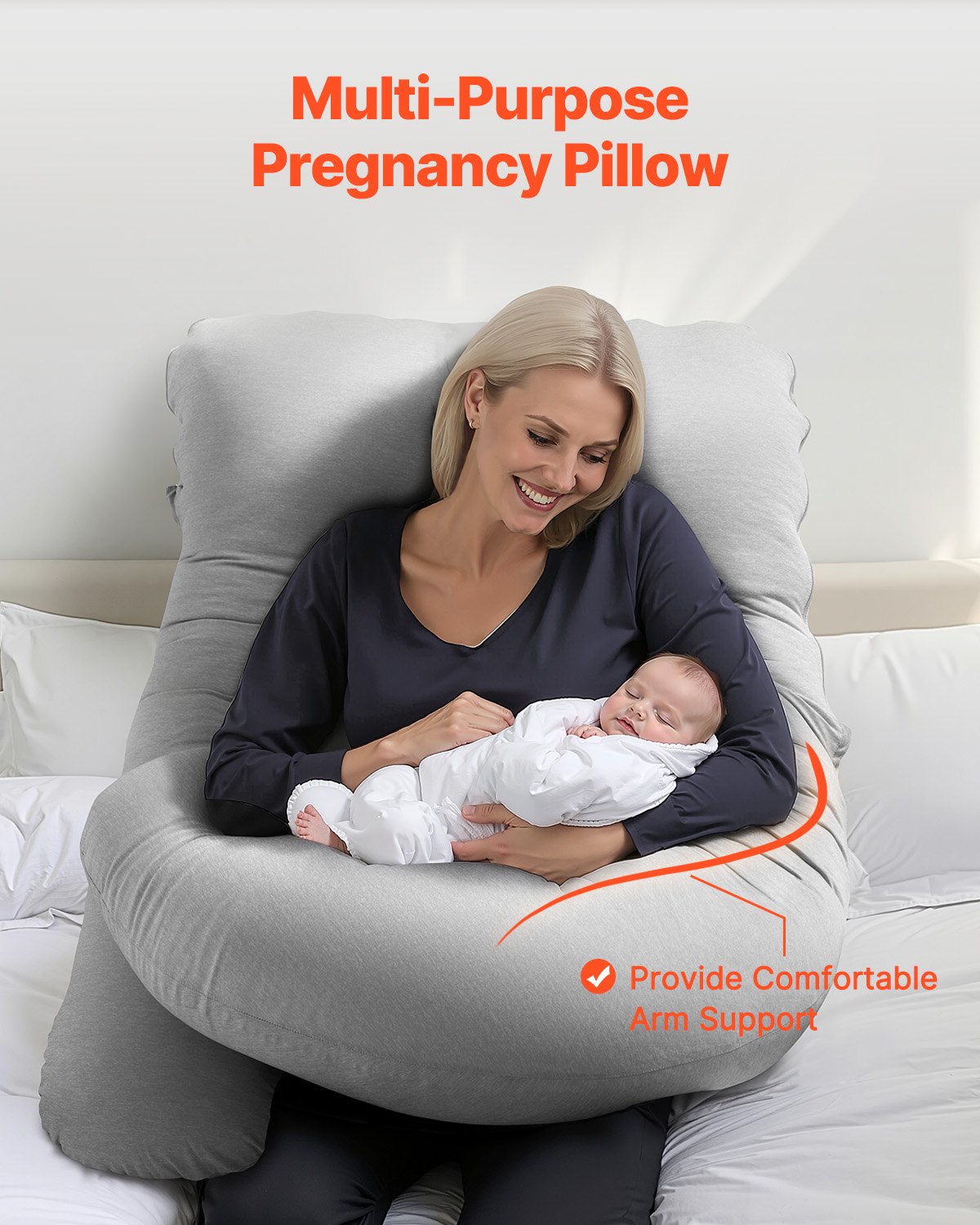 VEVOR Pregnancy Pillow 132x68x20cm, G-shaped Nursing Pillow, Full Body Support Pillow with Removable & Washable Cover, Side Sleeper Pillow for Relieving Back, Belly, Hips & Legs