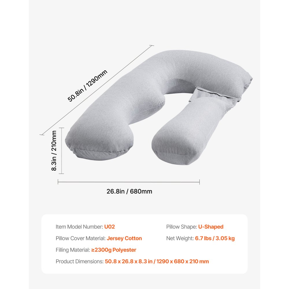 VEVOR Pregnancy Pillow 129x68x21 cm, U-shaped nursing pillow for pregnant women, side sleeper pillow with removable & washable cover, perfect for relieving back, belly, hips & legs