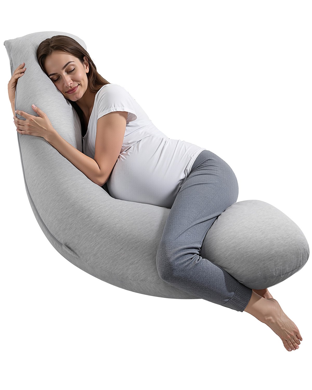 VEVOR Pregnancy Pillow 118x61x20 cm, L-shaped nursing pillow for pregnant women, side sleeper pillow with washable jersey cover to support head, neck, belly and legs, light gray