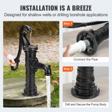 VEVOR Pompa dell'Acqua Manuale in Stile Retrò, Pompa a Mano a Colore Nero in Ghisa da Giardino Esterno, Pompa dell'Acqua Classica in Stile Vintage, Utilizzata in Stagni, Cortili e Giardini Familiari