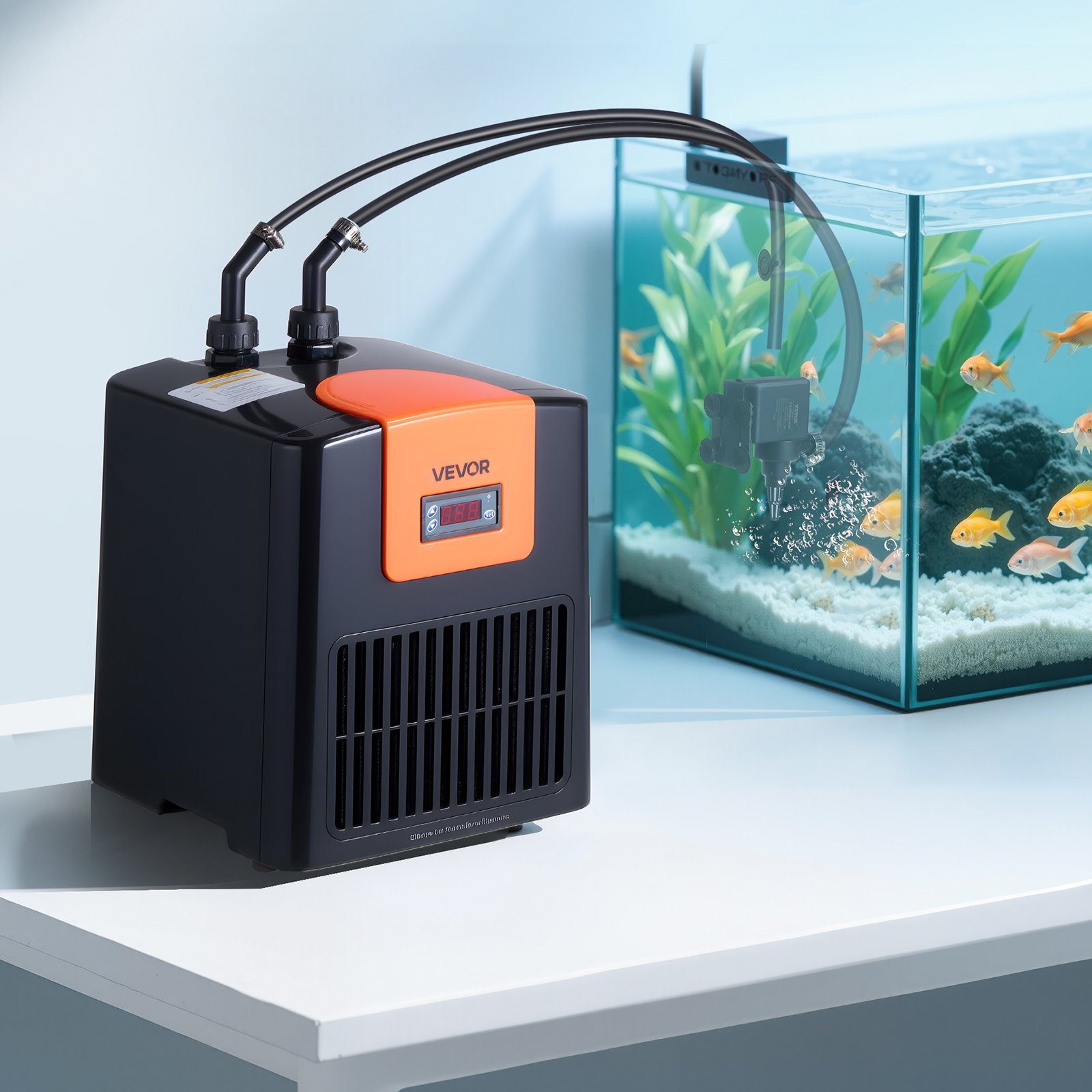 VEVOR Refrigeratore per Acquari da 200 L 0,1 CV Acquario Refrigeratore d'Acqua, per Idroponica, Raffreddamento Rapido per Acquari, Barriere Coralline, Evaporatore in Titanio, Accessori Completi
