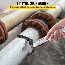 VEVOR Maniglia per Chiave a Catena 610mm Catena 560mm, Chiave per Tubi in Acciaio al Carbonio, Adatta per Riparazione Serbatoio Benzina, Impianti Idraulici Domestici, Officina Garage