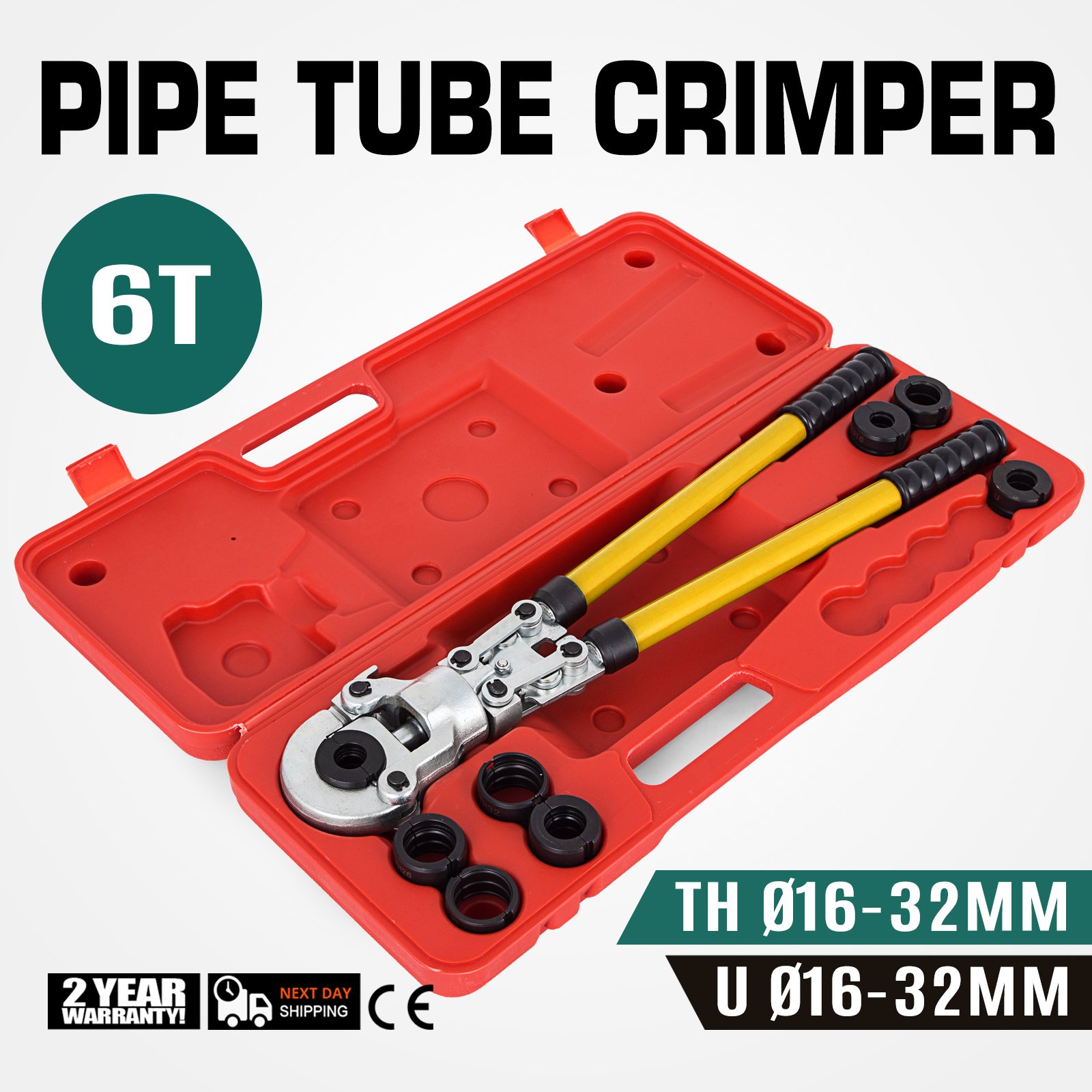 VEVOR Pinza a Crimpare U16, U20, U25, U32, TH16, TH20, TH26, TH32 mm, Pinza a Crimpare Pinza a Pressione 6 T Forza di Pressione, Pinza a Crimpare con Testa Rotante a 360 ° e Impugnatura Ergonomica