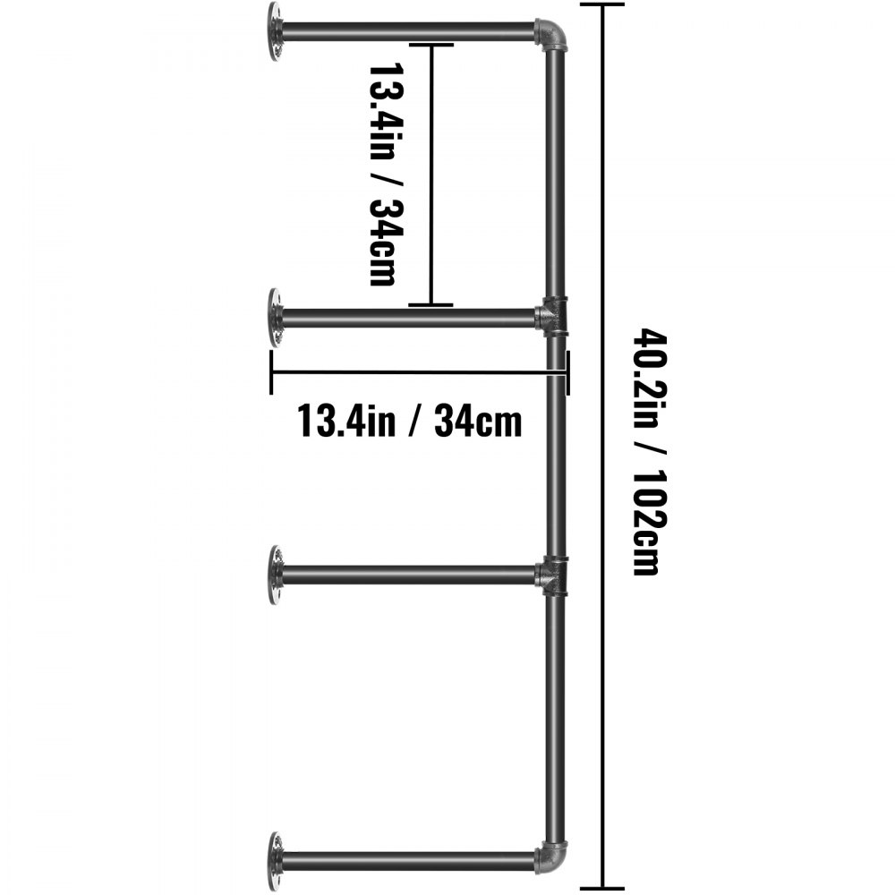 VEVOR Mensole da Parete a 3 Livelli, 2 Pezzi per Scaffale Industriale da Parete in Ferro da 34 x 102 cm, Montaggio Parete Libreria Scaffale per Cucina, Fattoria, Camera da Letto, Soggiorno e Ufficio