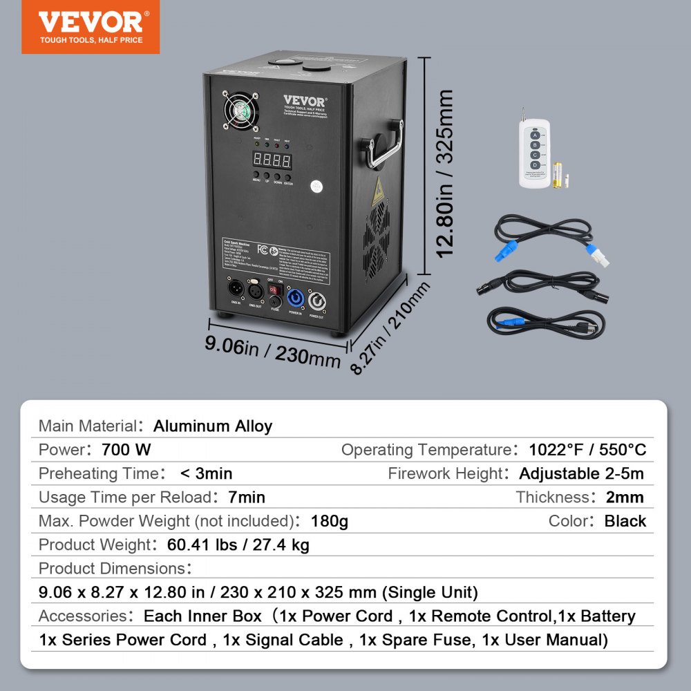 VEVOR Macchina per scintille 700 W 4 Pz Macchina pirotecnica Macchina in lega di alluminio Controllore DMX Regolabile 2-5m Macchina per scintille fredde 7 min spettacoli DJ, feste