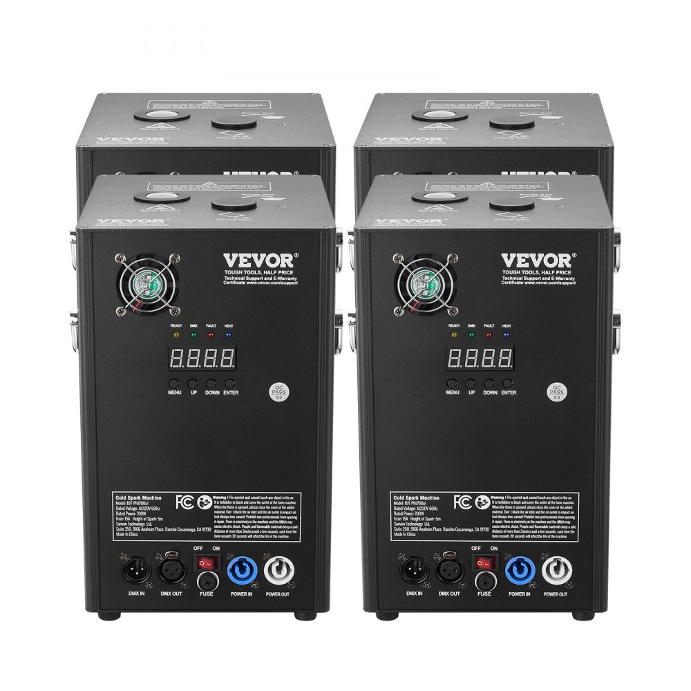 VEVOR Macchina per scintille 700 W 4 Pz Macchina pirotecnica Macchina in lega di alluminio Controllore DMX Regolabile 2-5m Macchina per scintille fredde 7 min spettacoli DJ, feste