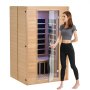 VEVOR 2-Person Far Infrared Sauna, Home Sauna Cabin made of Infrared Hemlock Wood with Low EMF and Tempered Glass Door, Bluetooth Speaker, for Indoor Use, 1800 W