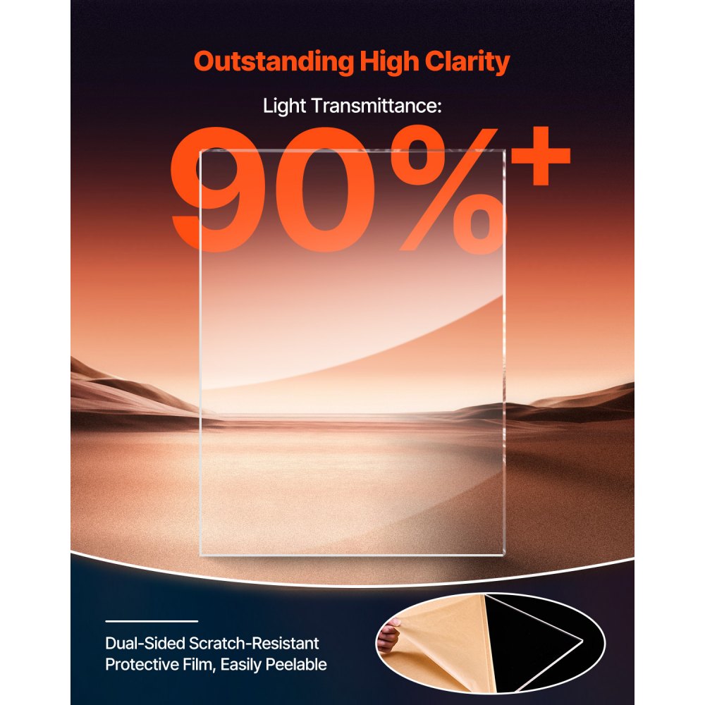 VEVOR Lastra Acrilica in Plexiglass, 914 x 1219 mm, Spessore 6 mm, 1 Pezzo, Vetro Trasparente Fuso Plastica Trasparente Progetti di Artigianato, Vetro di Ricambio per Cornici, Espositore Fai da Te