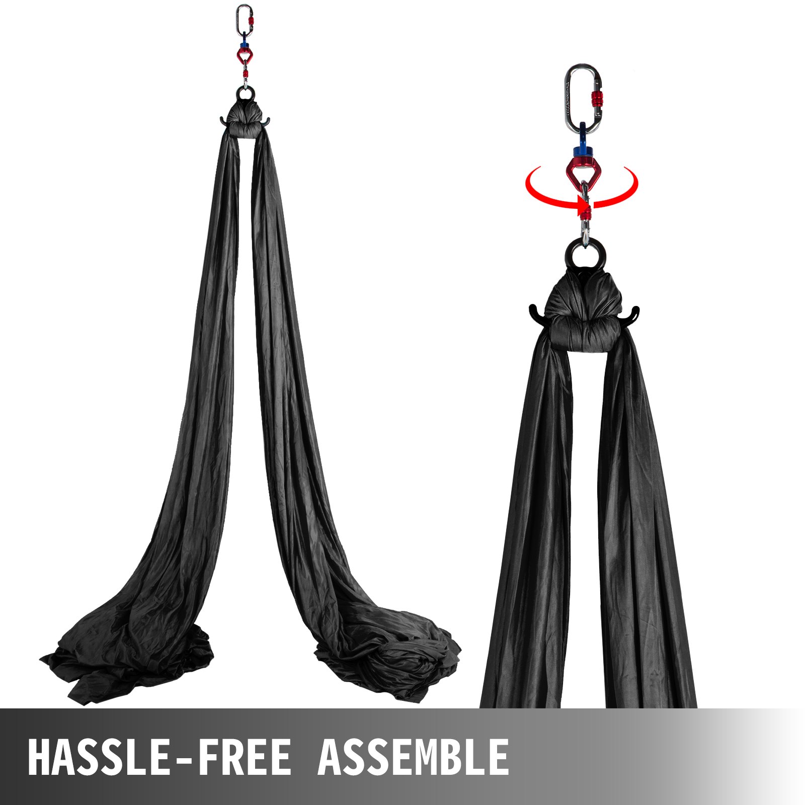 VEVOR Kit Amaca Yoga Antigravity, 10m, Amaca Lunga Yoga Aerea, Kit Elastico Fitness Yoga, Amaca da Yoga in Tessuto, Aerial Yoga Amaca, Elastico Pilates, 2,8x10m, 9,2x33 Piedi, Colore Nero,