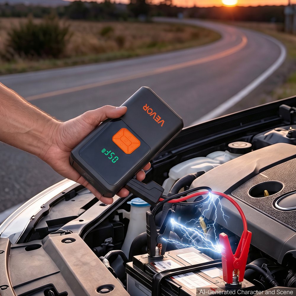 VEVOR Avviatore di Emergenza con Compressore d'Aria 4000A di Picco per Auto Gonfiatore per Pneumatici Portatile, 9,0 Litri a Benzina / 8,0 Litri Diesel, 150 PSI, Spegnimento Automatico, Caricabatterie