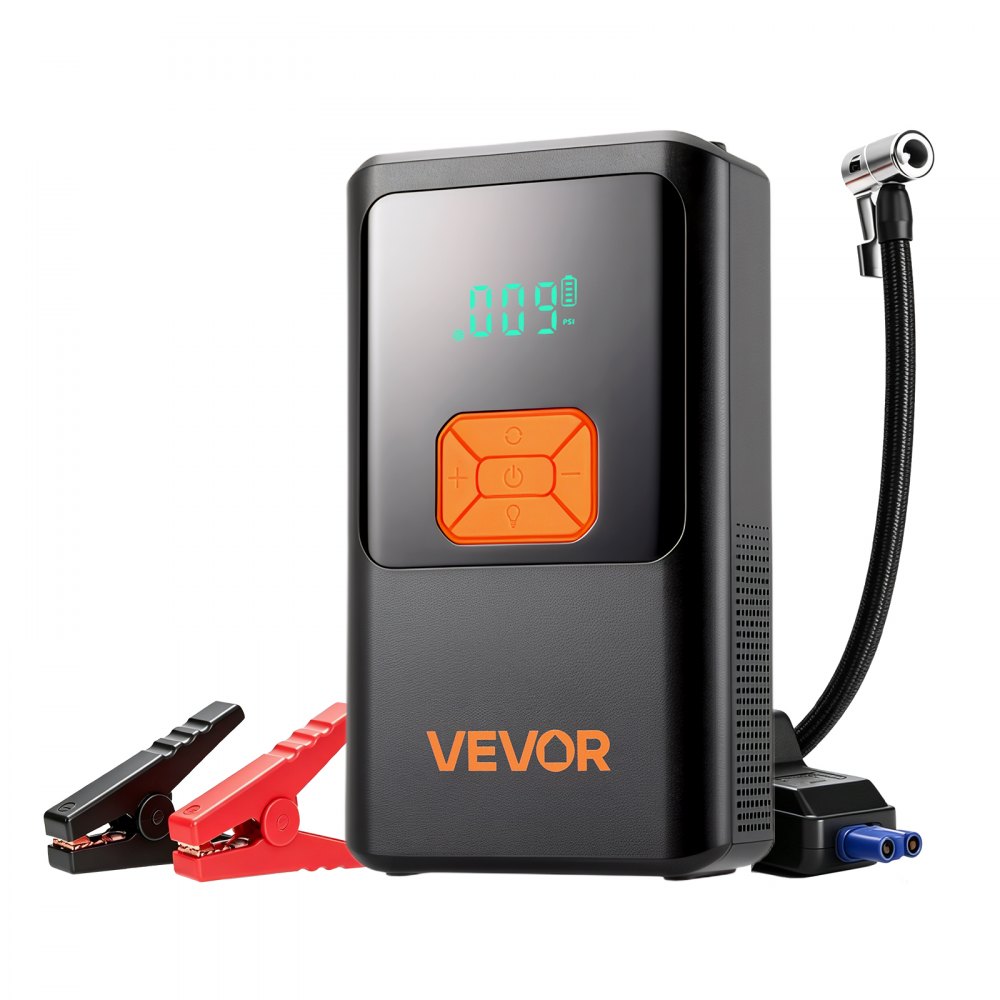 VEVOR Avviatore di Emergenza con Compressore d'Aria 4000A di Picco per Auto Gonfiatore per Pneumatici Portatile, 9,0 Litri a Benzina / 8,0 Litri Diesel, 150 PSI, Spegnimento Automatico, Caricabatterie