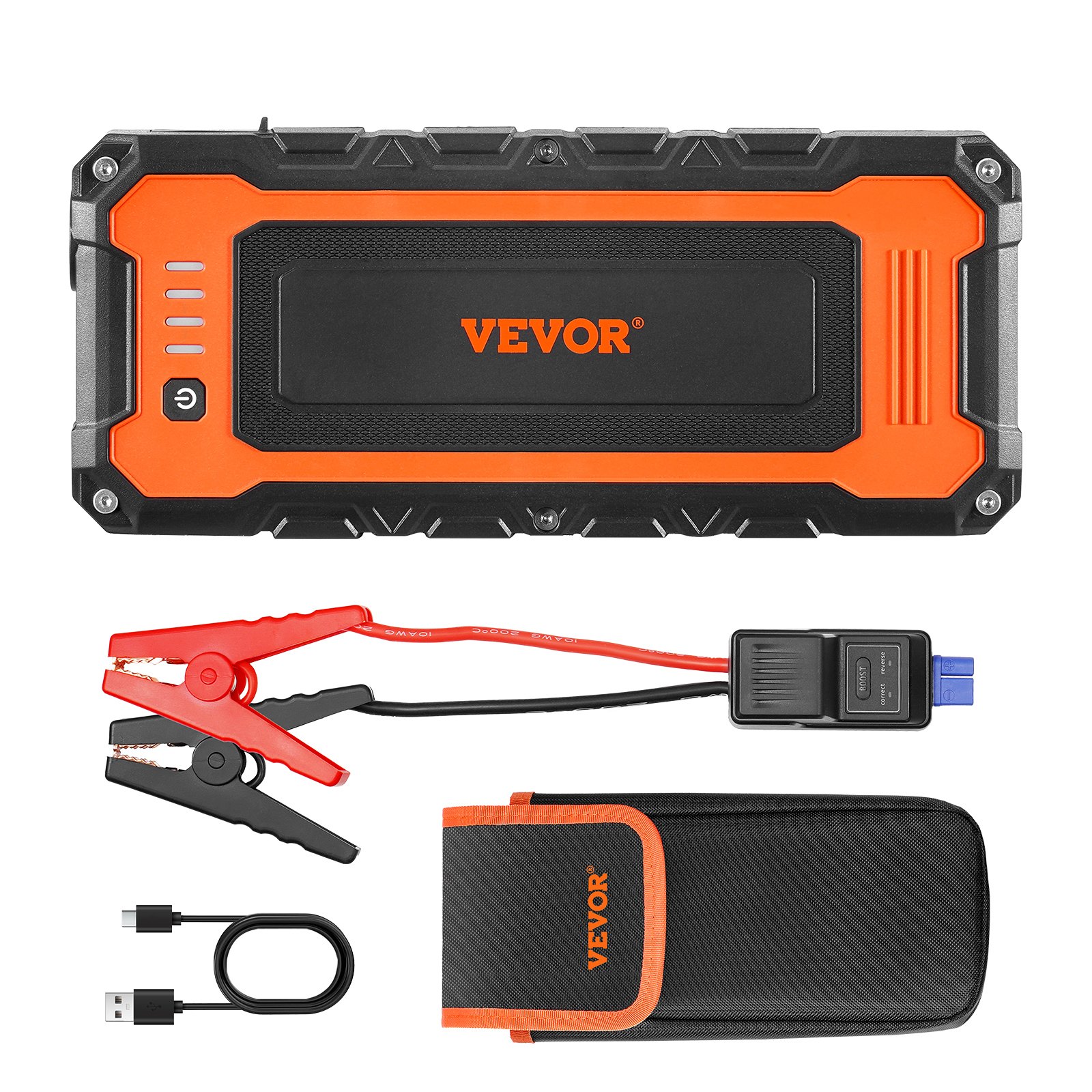 VEVOR Avviatore di Emergenza, Picco da 3000 A Gruppo di Avviamento per Batteria Auto, con Cavi di Avviamento, Luce LED, per Motori a Benzina Fino a 10 L/Diesel 8 L