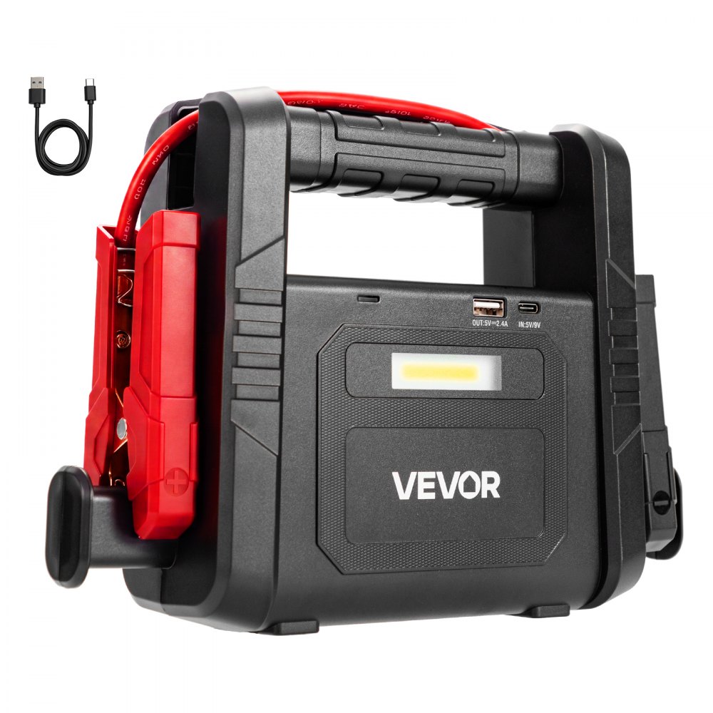 VEVOR Avviatore di Emergenza Compressore d'Aria 6000 A Picco Pacco Batteria Soluzione Alimentazione Portatile, 10,0 Litri a Benzina, 3 Modalità, Spegnimento Automatico, Caricabatterie, con Uscita USB