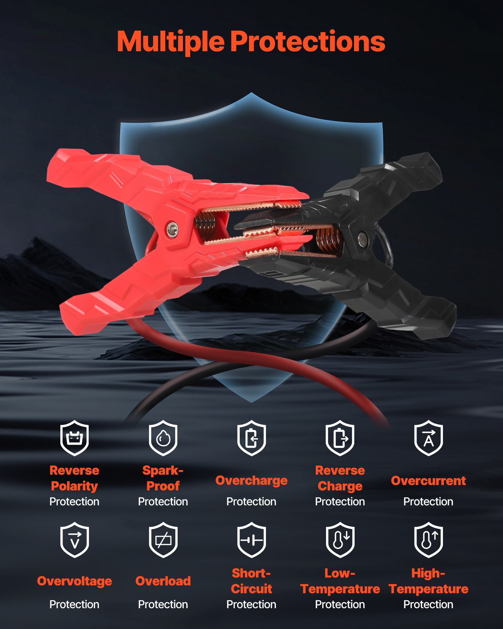 VEVOR Avviatore di Emergenza Picco da 4000A per Batteria Auto Portatile, Batteria di Avviamento per Auto 12V con Torcia a 3 Modi Cavo di Avviamento per Motori Corrente da 700A Potenza Uscita 18W