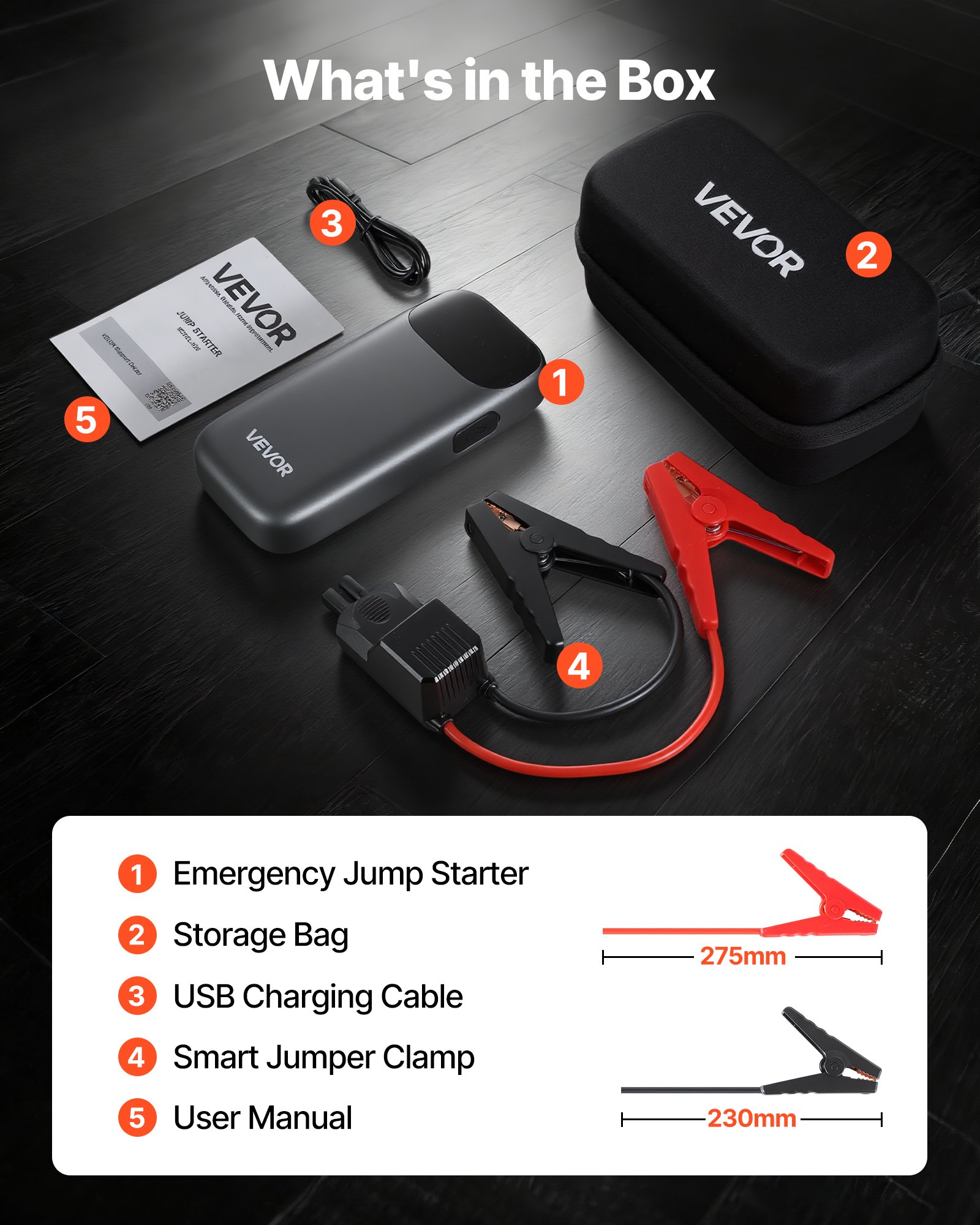 VEVOR Avviatore di Emergenza per Batteria Auto Picco da 6000A, Batteria al Litio 12 V di Avviamento per Auto Portatile con Torcia a 3 Modalità e Cavo per Motori Corrente di Avviamento 500 A